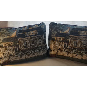 Throw Pillow Nautical Sailboat Maritime Cottage Needlepoint Embroidered